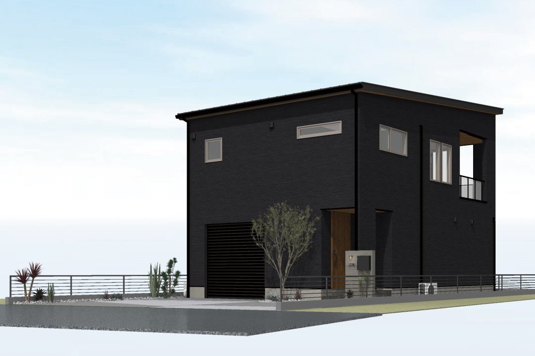 小高いロケーションを活かしたリビングバルコニーも特徴の外観